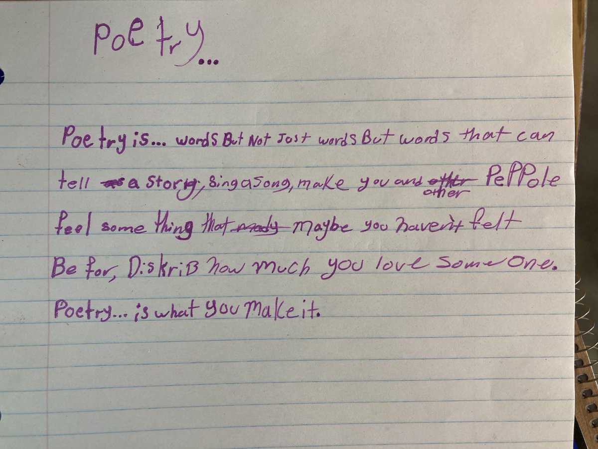 Ms_EMcCann's tweet photo. "Poetry is something that people do to make the world better" ~ Malak 🥰 #QuickWrite #PoetryRocks #StudentVoice https://t.co/bDLQU3uZGf