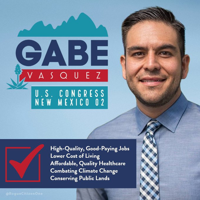 CathyHeyworth's tweet photo. Gabe Vasquez Candidate for U.S. House New Mexico District 02
#VoteVasquezUSHouseNM02
#MoreBlueIn22
#DemocratsWinInNov2022
#ResistanceUnited
@Gabe_NM
https://t.co/a5SJtgQIP4 https://t.co/rZ6EpuyhJz