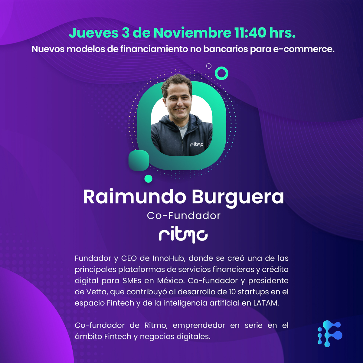 Emprendedor del área fintech y negocios digitales, te presentamos un poco de la trayectoria de Raimundo Burguera. 

Si eres socio de IMEF comunícate al 📱 33 3968 6634 para obtener tu boleto

Regístrate gratuitamente en el formato virtual aquí 👉 bit.ly/3eO7giZ