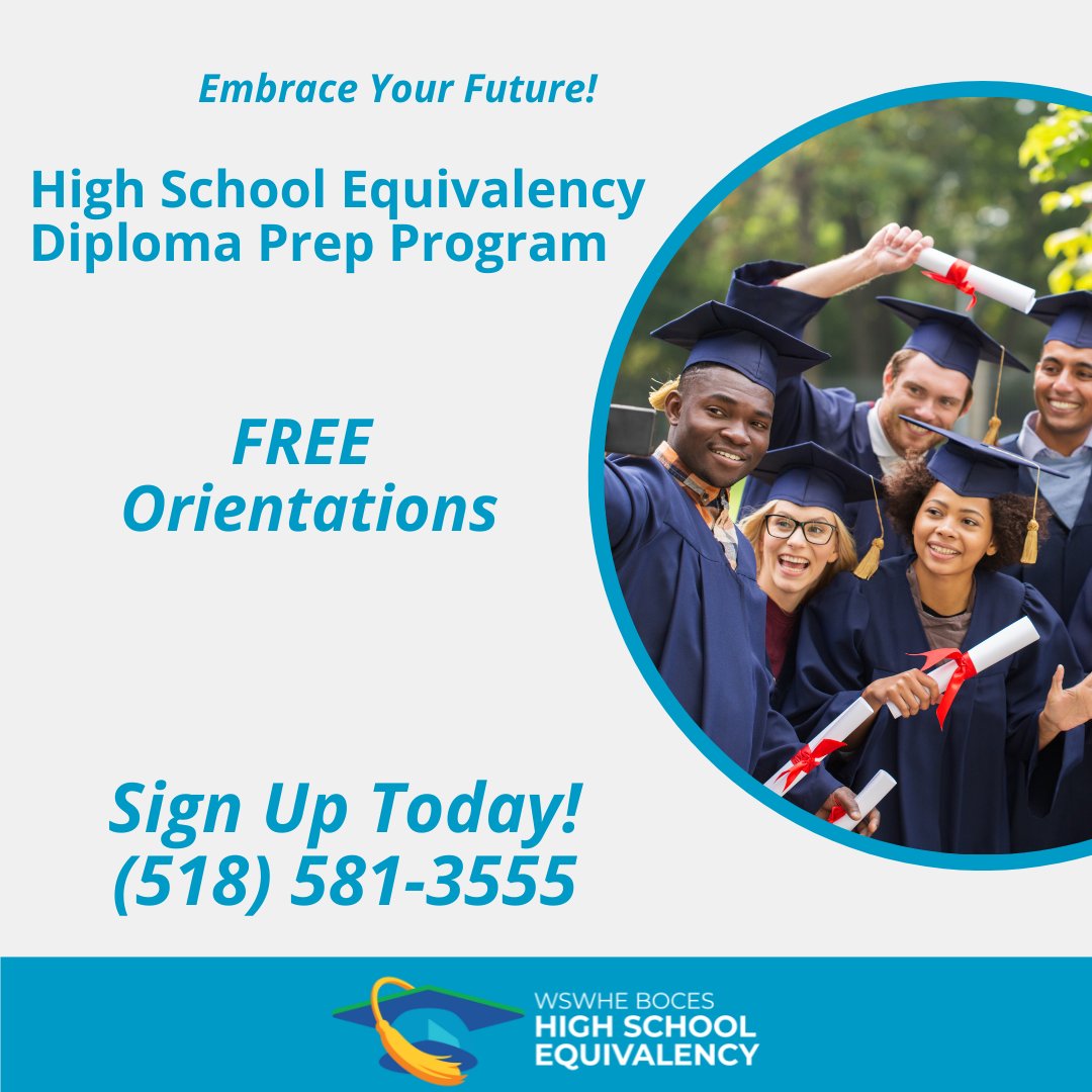 Did you miss signing up for the FREE orientation that starts tomorrow? IT'S OKAY! The next one is in December. Sign up today! 
wswheboces.org/apps/pages/HSE…
#GED #HSE #highschoolequivalency #WSWHEBOCES #2022goals #IMworthIt #highschooldiploma #EmbraceYourFuture #Diploma #GetYourDiploma