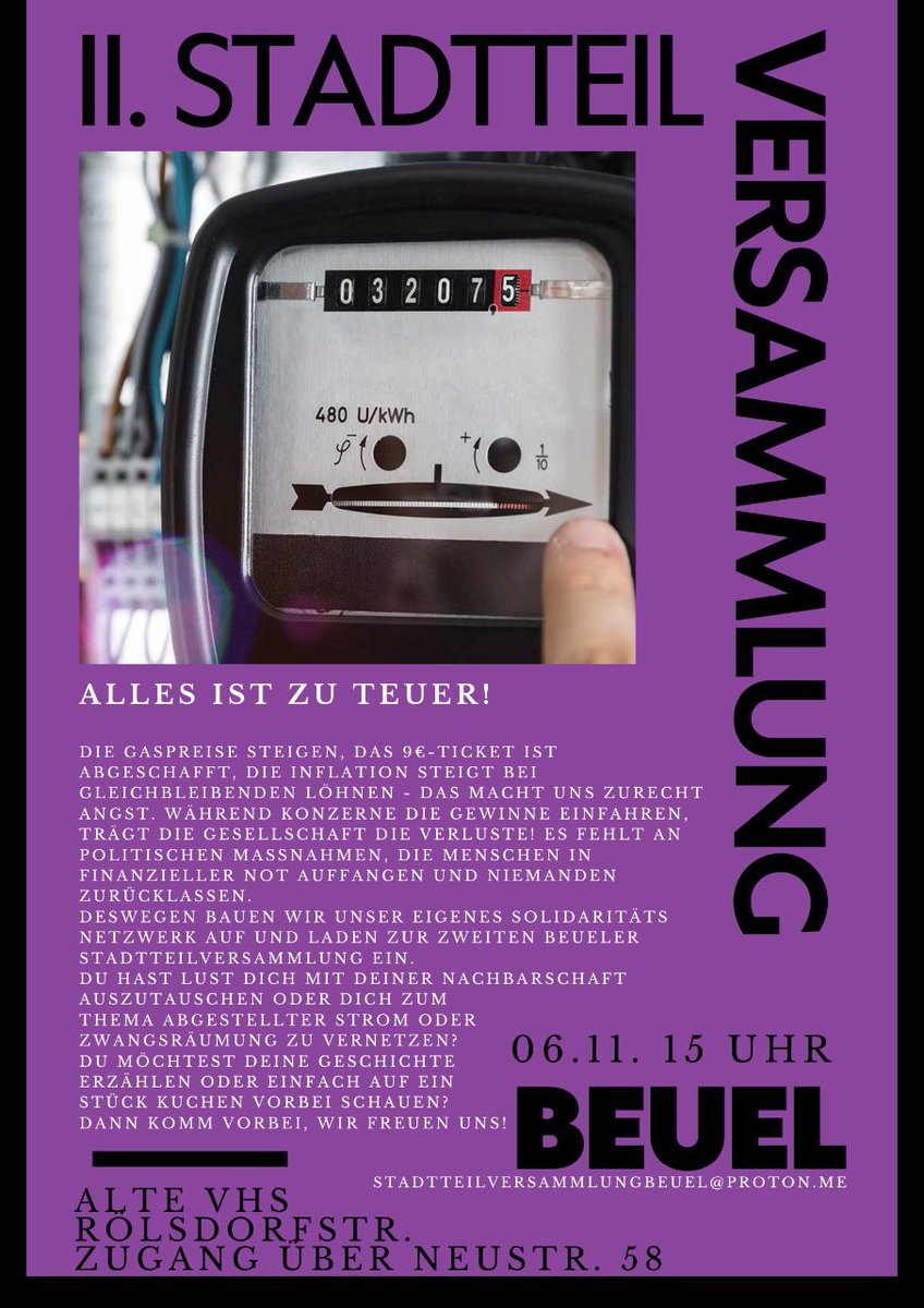 VersBeuel's tweet photo. Nicht vergessen, Sonntag ist die nächste Stadtteilversammlung in #Beuel! #Inflation #Sozialproteste #heisserherbst #Bonn https://t.co/4k7FScPxbp