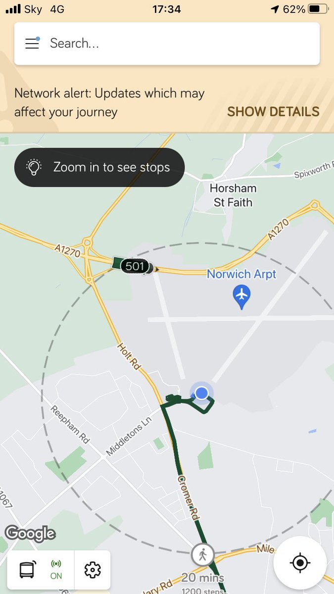 jargs72's tweet photo. @nparkandride why has the 17:18 from the airport gone completely past and is on the route it is? https://t.co/QTf0cVcwvi