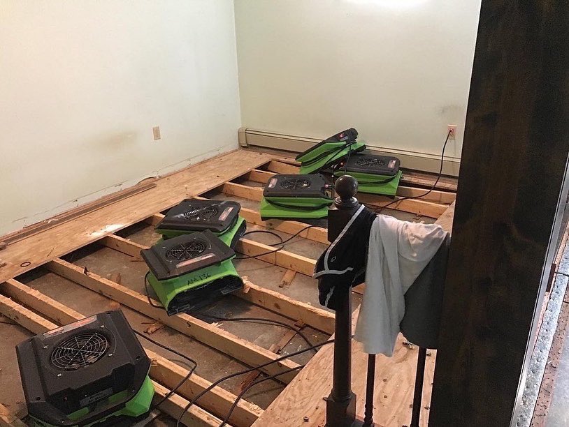 This is what happens when a hose is left running and water makes it’s way into a finished basement. The floor on this raised platform had to be removed because water was trapped underneath. Call SERVPRO if this happens to you!