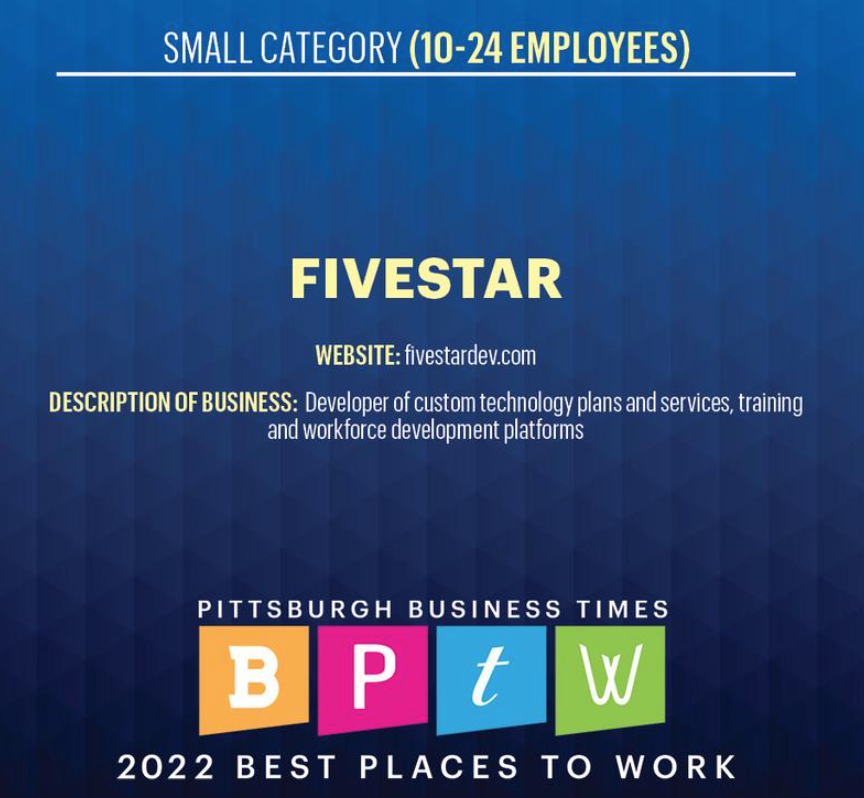 Fivestar* has been recognized as a Best Place to Work in Pittsburgh for the SIXTH time! Thank you to our incredible team that makes this possible! #bestplacestowork