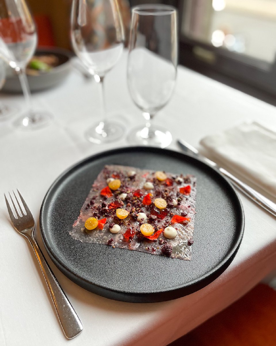 Becktadining's tweet photo. Beet carpaccio from our Vegan course. Koji cured beets, pickled ground cherries, cashew crema, beet and pistachio soil, crabapple jelly and nasturtium flowers.
Pls Call 613 238-7063 or email info@beckta.com for reservation. Dining room & wine bar opens at 5pm
#beckta #vegan https://t.co/ds2cvs8POO