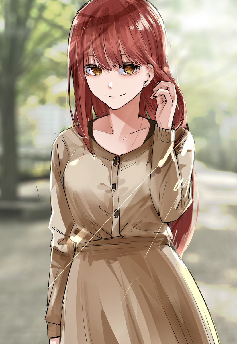 makima (chainsaw man) 1girl solo looking at viewer red hair dress long hair smile  illustration images