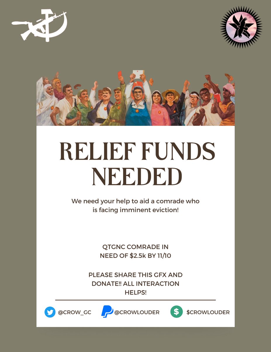 🚨 🚨 ‼️ URGENT: ONE OF OUR COMRADES, A BLACK QTGNC PERSON, WILL BE FORCIBLY EVICTED THIS MORNTH! PLEASE HELP US RAISE FUNDS TO ACQUIRE HOUSING FOR THEM! WE MUST RAISE AT LEAST 2.5k BEFORE NOV. 10! PLEASE SHARE AND DONATE! THANK YOU FOR ANY HELP!! ‼️ 🚨 🚨