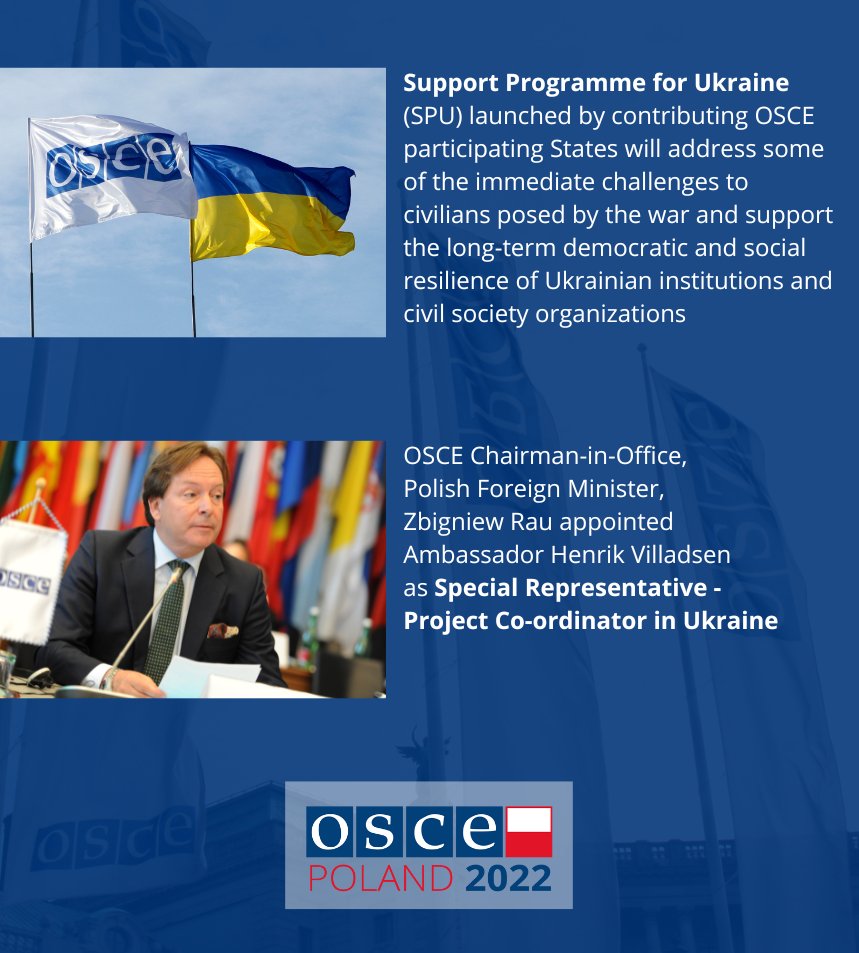 Today contributing @OSCE participating States launched a new donor-funded Support Programme for Ukraine #SPUkraine 🇺🇦. 💬FM @RauZbigniew, OSCE Chairman-in-Office: We remain steadfast in our commitment to Ukraine. Read more: osce.org/chairmanship/5…