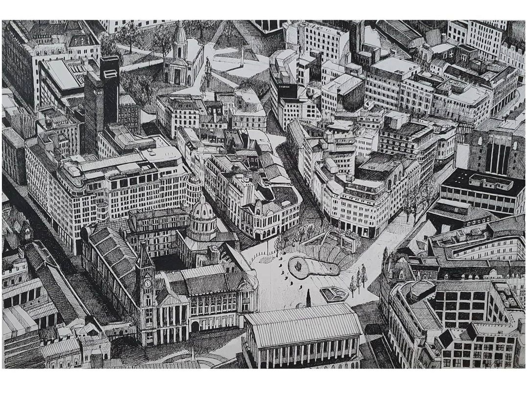 Leesm_ART's tweet photo. Another drawing from about 18 Months ago....pen drawing of birmingham uk https://t.co/RNI5NLdw7N