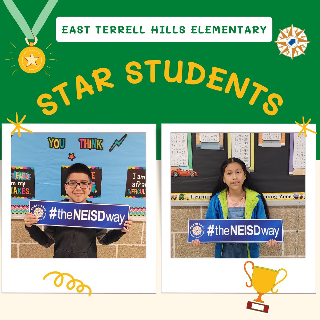 Congratulations to East Terrell Hills students Julian Avitia and Mariela Martinez. They have been selected to be our ETH Star Students for the month of October.
#theNEISDway #ETHElementary #NEISD