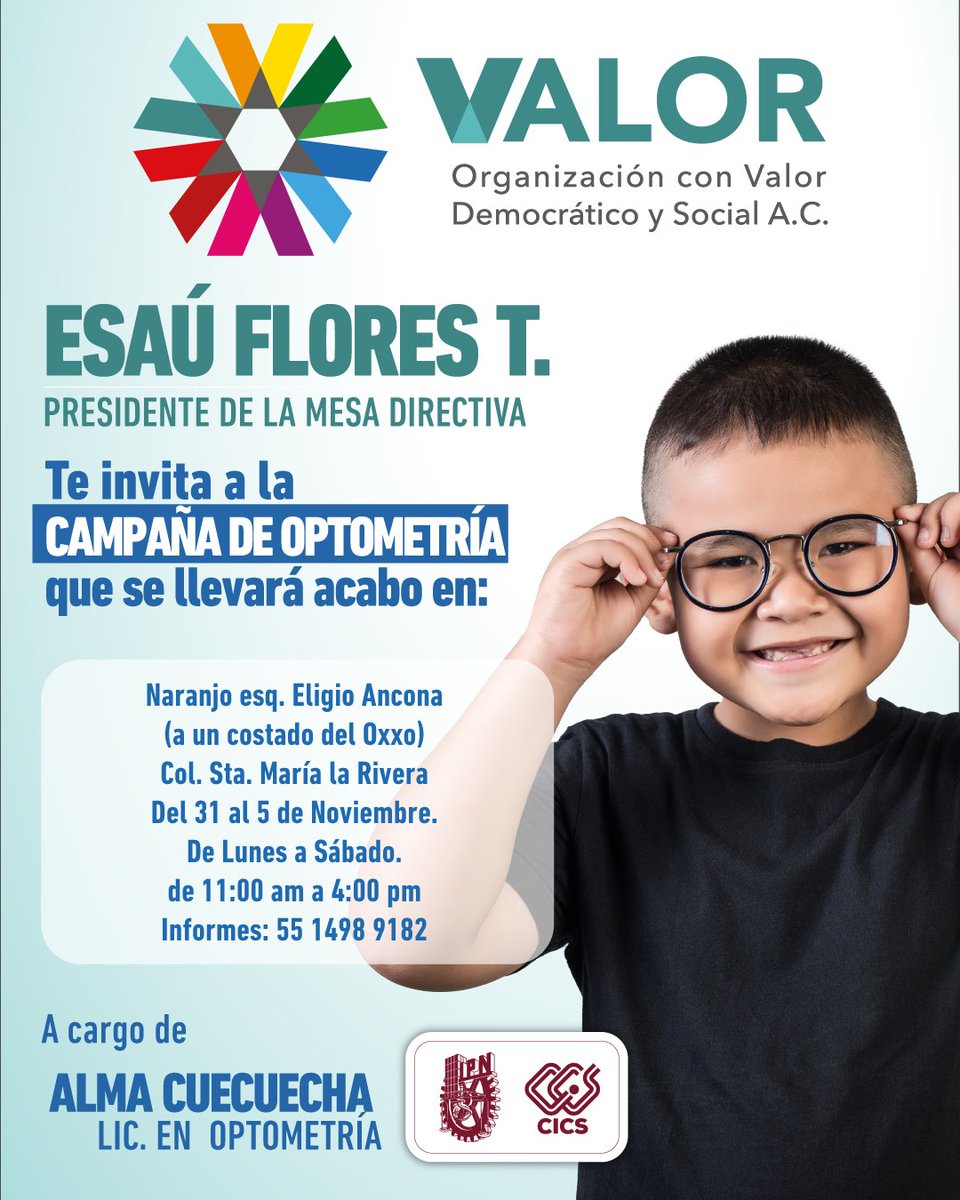 Org_Valor's tweet photo. Aprovecha estos días de descanso para acudir con toda la familia a 📣 Jornada de salud visual 📣 los esperamos, no lo dejes para después. 

#yocaminoconvalor #esauflorestapia #VALOR #saludvisual https://t.co/YZ3EPUtJZF