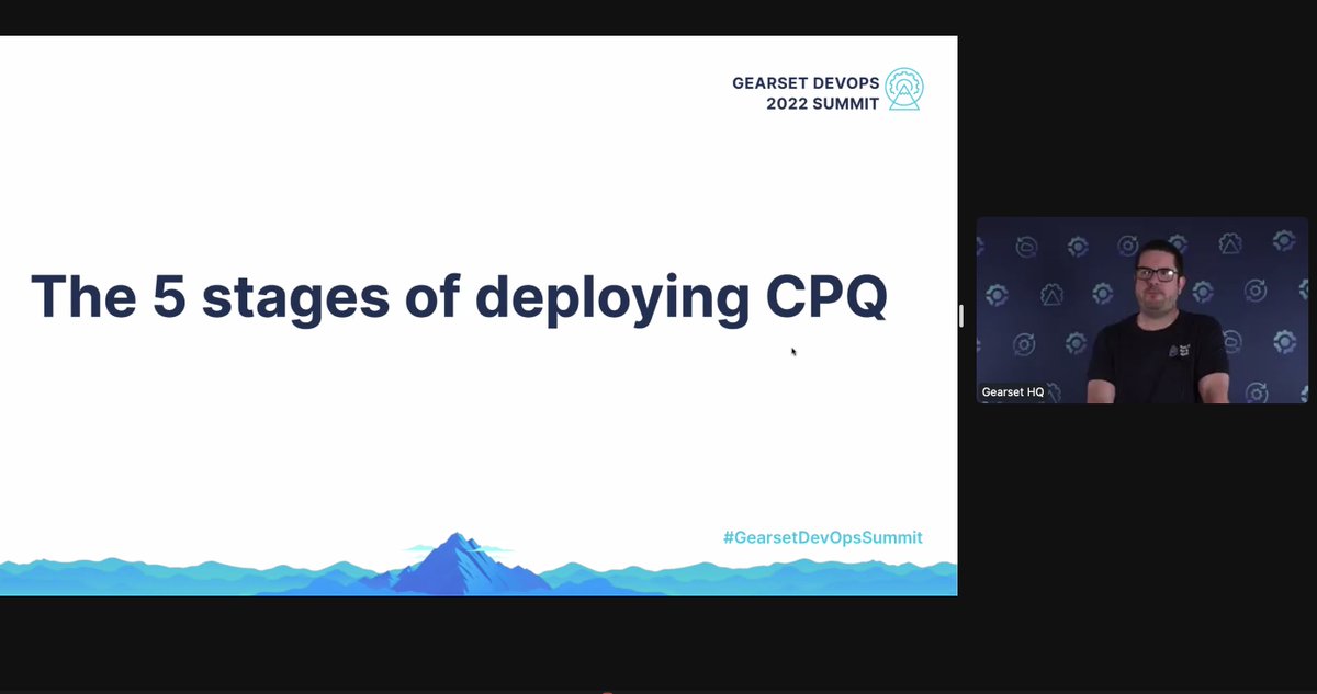 GearsetHQ's tweet photo. Gearset's Head of Product Design, Stephen Chambers, is up, with his talk: How to deploy CPQ config without Crying, Procrastinating or Quitting 👌#GearsetDevOpsSummit https://t.co/c6j4PL8M53