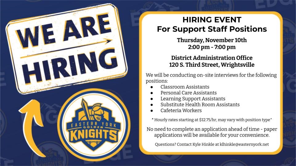 RT EasternYorkHigh Come work with us at EYHS.  Inspire students while having a lot of fun!