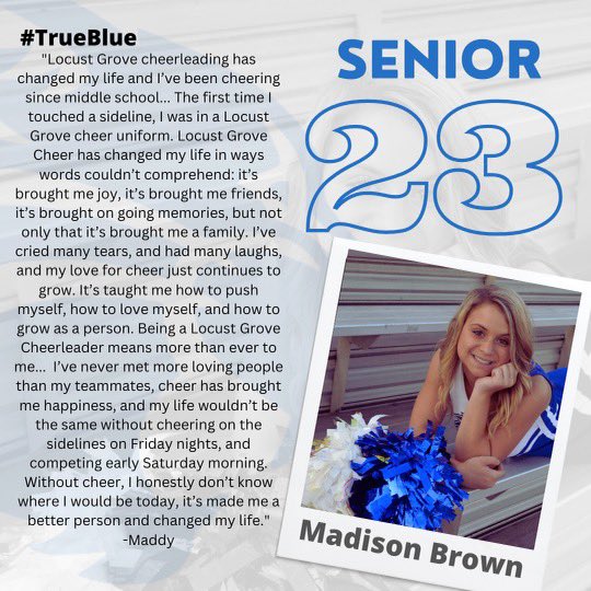 Senior Spotlight: Maddy Brown💙🐾 #TRUEBLUECATS <a href="/Maddyle11791697/">Maddy leigh</a> <a href="/jaycicarroll/">Jayci Carroll Patrick</a> <a href="/LGHS_Athletics/">LGHS Athletics</a> <a href="/LGHS_HCS/">LGHS</a> <a href="/Ing1204Ing/">Ing Reynolds</a>
