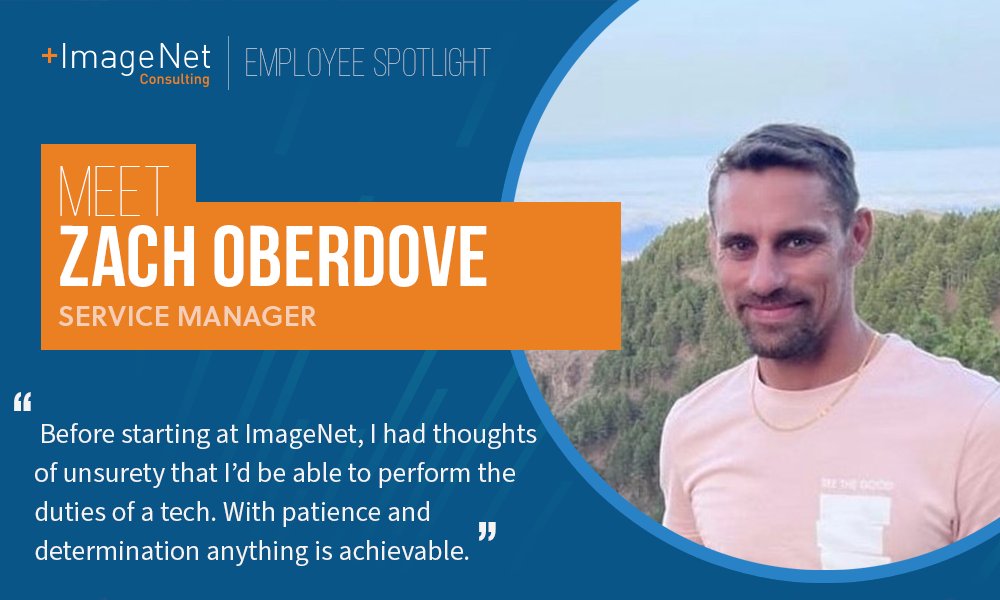 Meet Zach Oberdove our October Employee Spotlight Winner! He is our South TX Service Manager. 🎉Zach's coworkers say: 'He has a spectacular job performance every month!' 🎥 Zach's favorite movie is The Da Vinci Code. ❤️Zach's favorite thing about ImageNet is his coworkers.