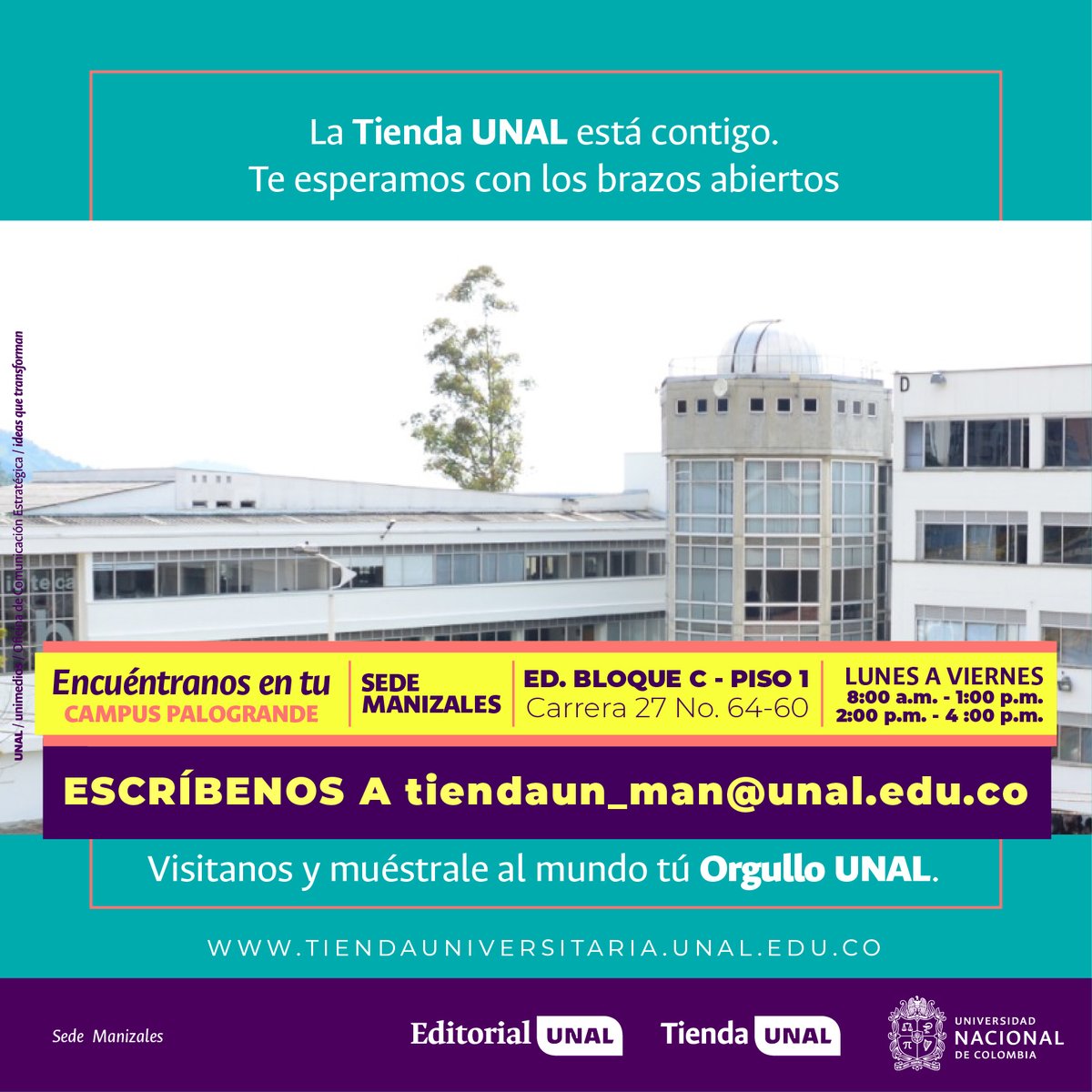 #ComunidadUNALManizales Les compartimos una noticia emocionante 🤩 la #TiendaUNAL 🛍️ abre de nuevo sus puertas, encuéntrala en el 📍Campus Palogrande.