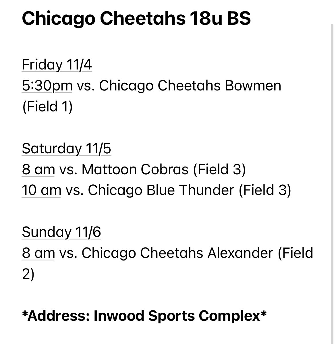 Wrapping up our fall season this weekend in Joliet. Can’t wait to finish strong! @18uCheetahsBS