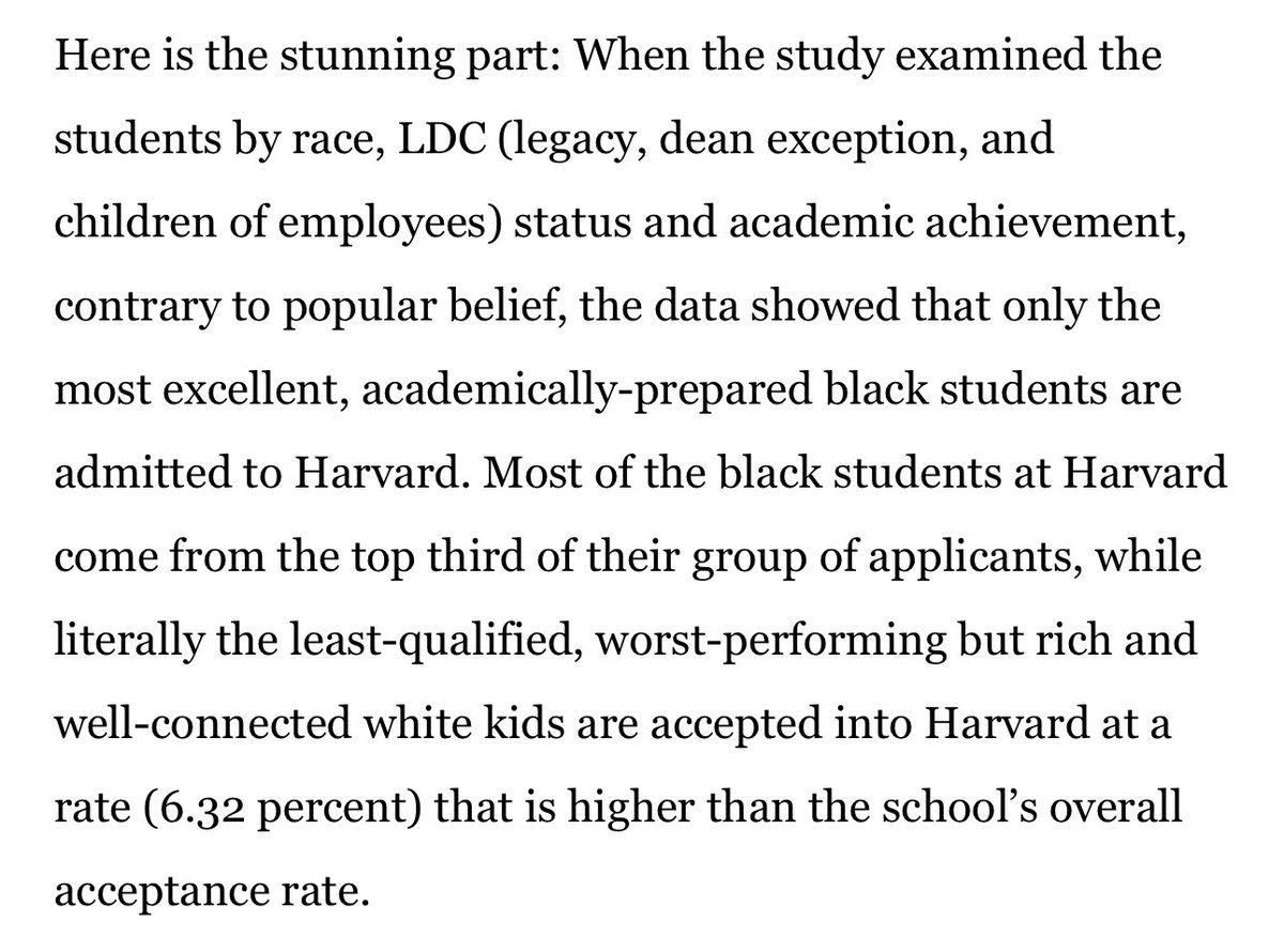MOST nonwhite kids attend schools that receive fewer funds, resources &amp; even BOOKS. Wealthy kids get SAT prep &amp; white legacies 
 are often exempted from admissions standards. But white people get to define “meritocracy”…

So these things are NOT considered “affirmative action”