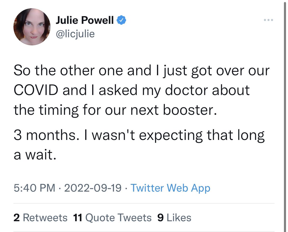 thevivafrei's tweet photo. This is terrible and depressing, and it’s getting ridiculous. Julie was at least double-jabbed and boosted, still got Covid - and was still eager for another booster. It’s not immoral to connect the dots. It’s immoral not to. This is madness, and it’s costing people their lives. https://t.co/pa1HURKp31