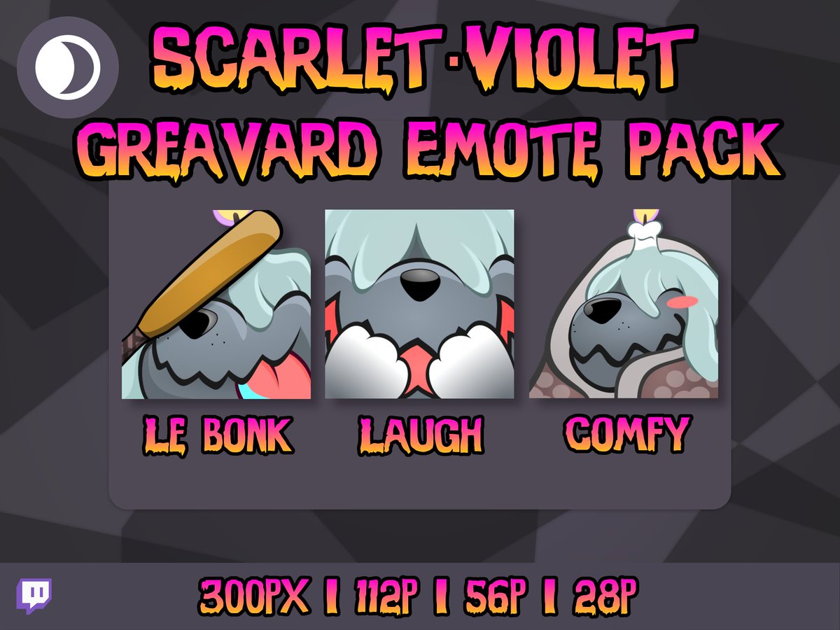 SaiyakuDX's tweet photo. We made some #pokemon emotes out of the new Ghost-type Pokemon, #Greavard!
We have a #bonk, a Laugh and a Comfy. Fully compatible with #twitch, #discord, #youtube, etc.
Thanks everyone for all the support so far!
If you have an idea, toss in a reply~ 🙃
https://t.co/apONXuVxrX https://t.co/qAtF6xdBlt