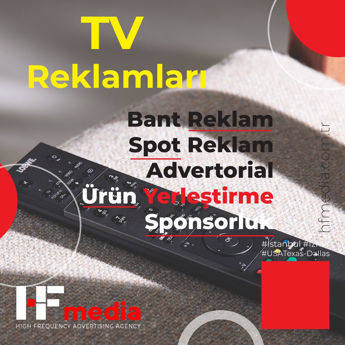 TV Reklamları: Bant Reklam, Spot Reklam, Advertorial, Ürün Yerleştirme Sponsorluk

 #reklam #video #Advertising #advertisingagency #tv #outdoorreklam #reklamajansı #tvreklam #reklamajansi #tvad #videoproduction #advertesingagency #digitaladvertising #dijitalreklamajansı