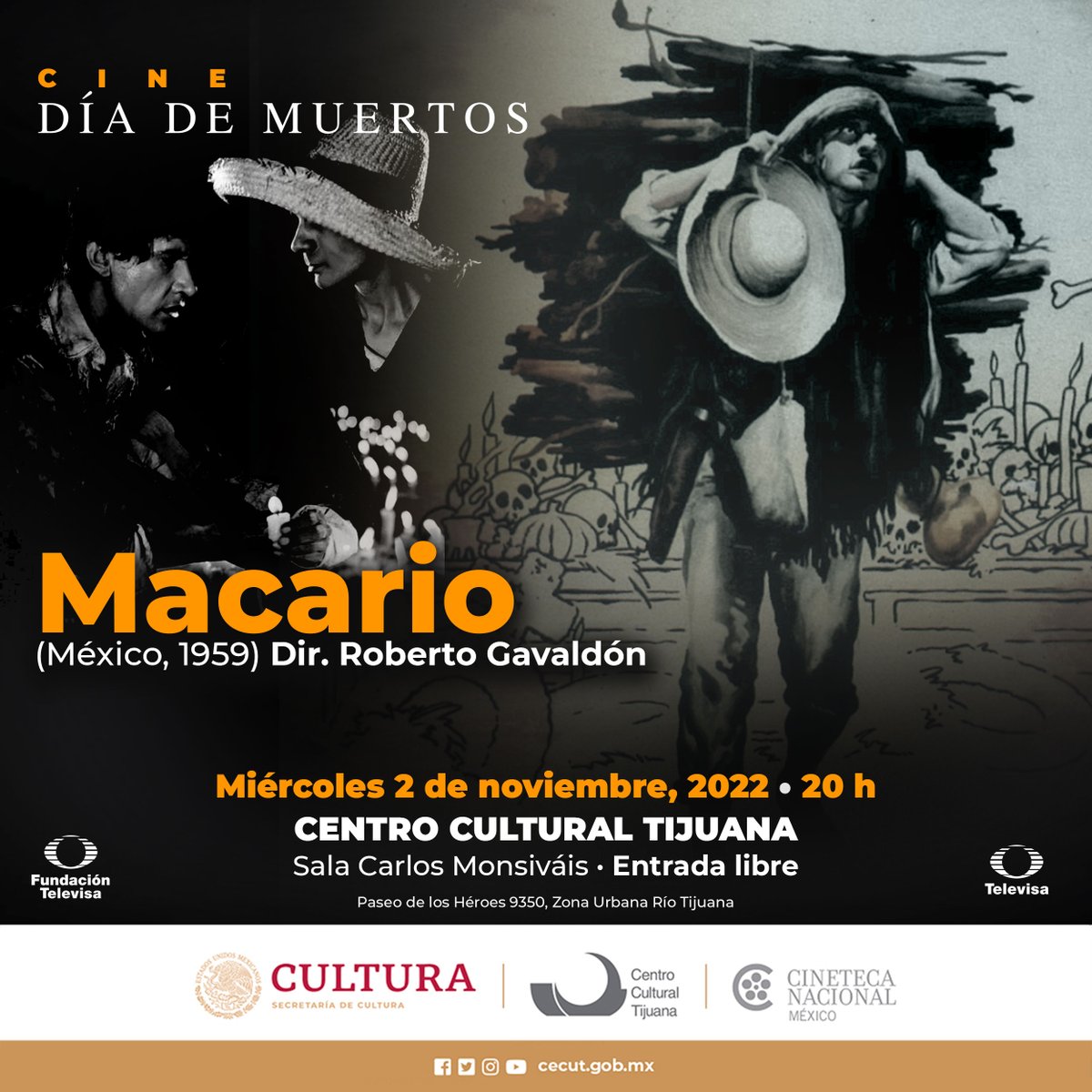 ¡Amigas y amigos de Tijuana, el día de MAÑANA en el @cecut_mx se exhibirá el clásico mexicano MACARIO! Info. en la imagen 👇