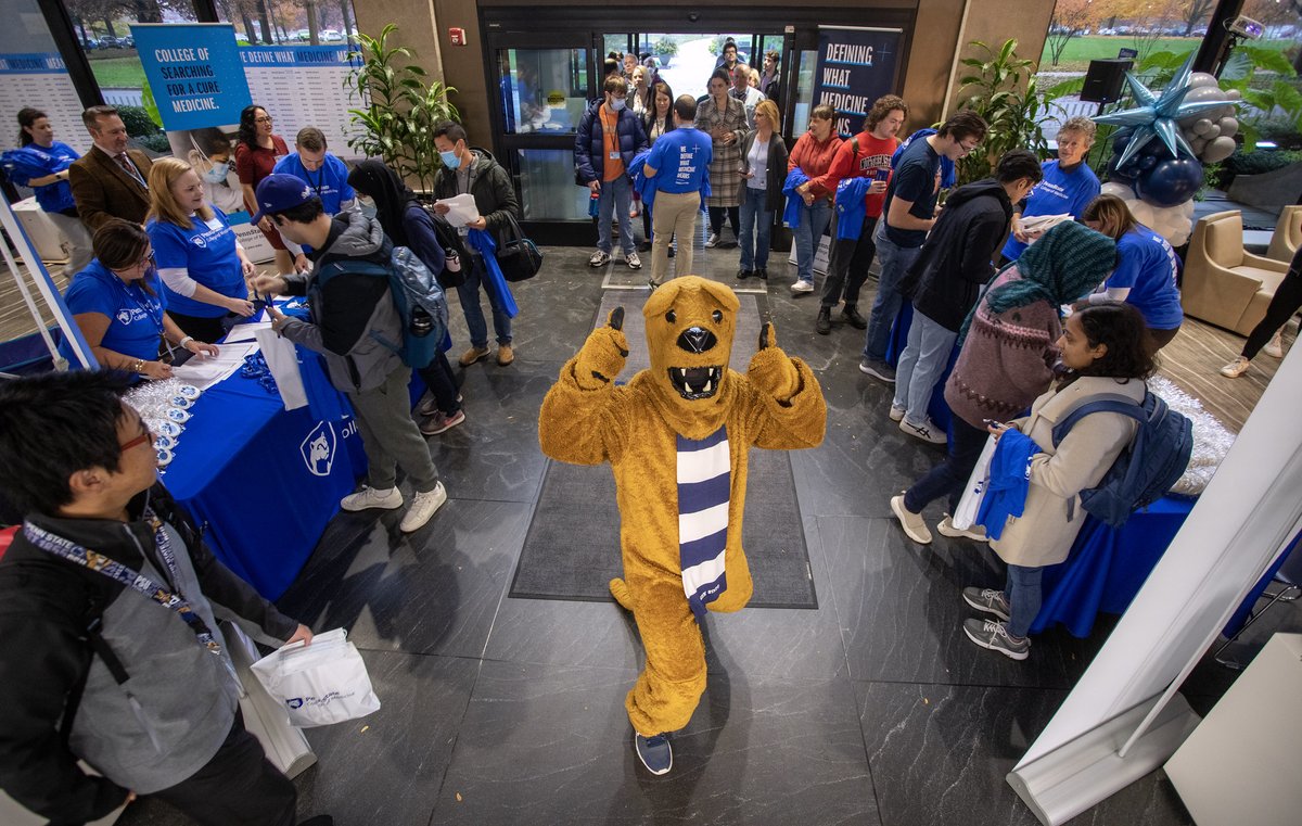 PennStHershey's tweet photo. It's a good day to be a Nittany Lion! 🐾 Penn State College of Medicine launched its "What Medicine Means" campaign today. Take a look into the celebration for students, faculty and staff. 💙 https://t.co/14WLG0RJer