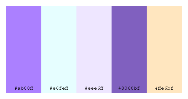 ColPaletteBot's tweet photo. Beep beep, here's a pretty color palette for you!
color-scheme.js parameters used:
- hue: 61
- variation: light
- colors: #ab80ff, #e6feff, #eee6ff, #8060bf, #ffe6bf
Have a lovely evening!
#twitterbot #colorpalette #colors #palette #prettycolors https://t.co/9aqM4J3M8Y