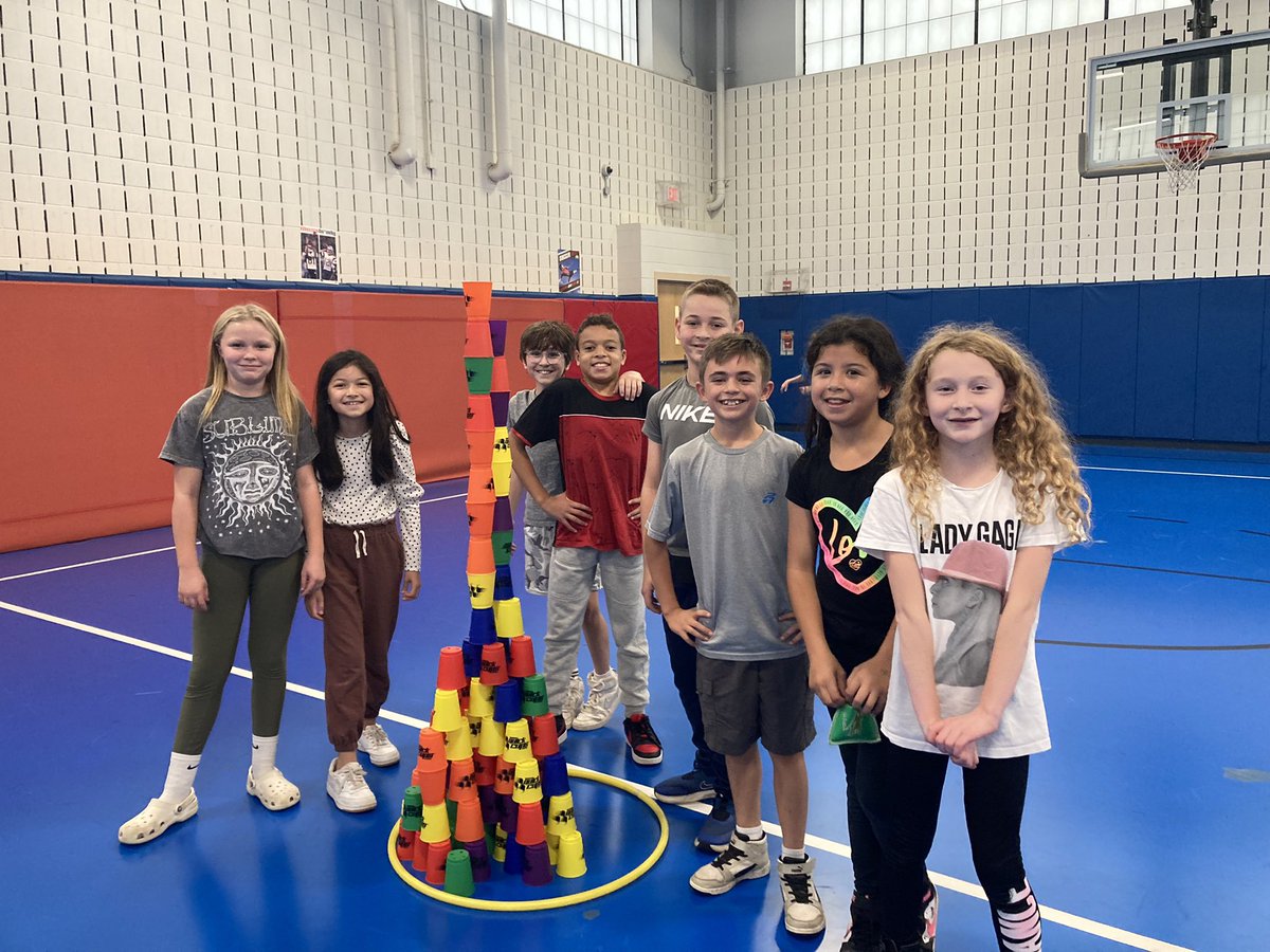 Some cup stacking in PE with Mrs. G that are taller than us! Think we could build all the way to the ceiling? 🤔 <a href="/OakStElementary/">Oak Street</a> #oakstreetstories