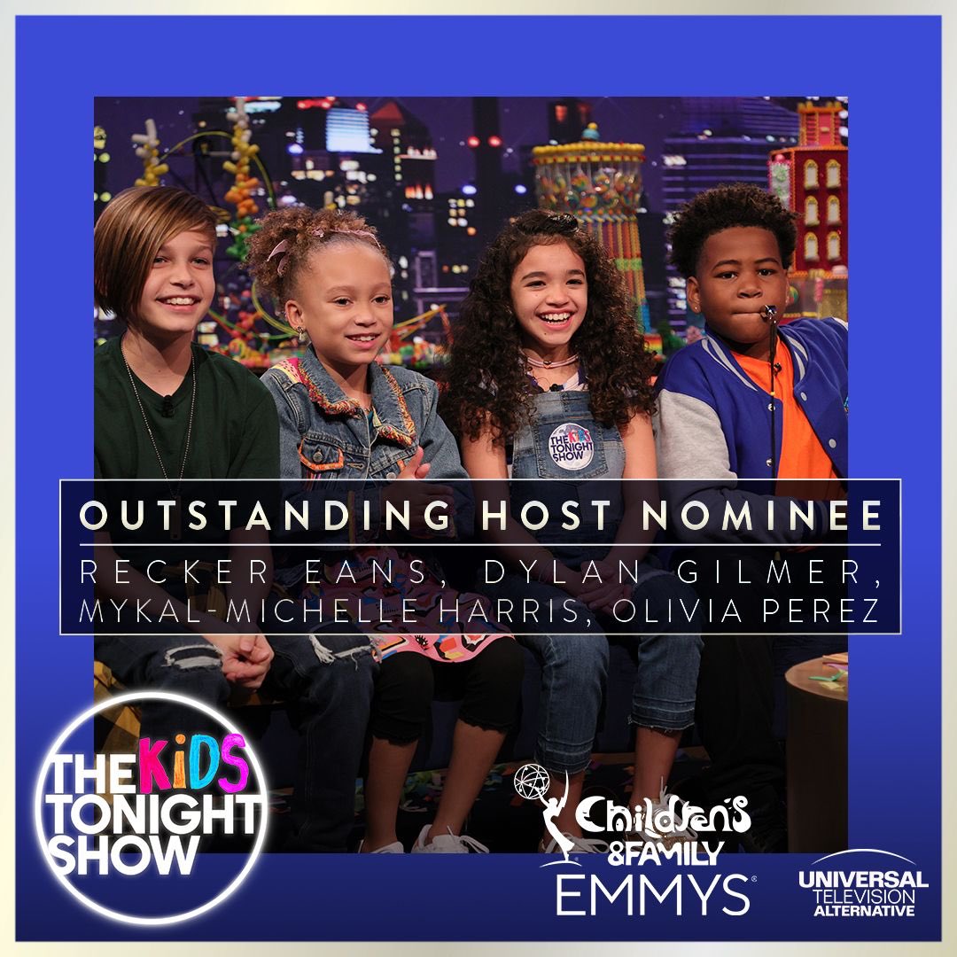 Congrats to #TheKidsTonightShow's Recker Eans, Dylan Gilmer, Mykal-Michelle Harris & Olivia Perez for their Children’s & Family Emmy® Award nomination for Outstanding Host! This is the first standalone expansion since 1979, celebrating the best in children’s & family programming.