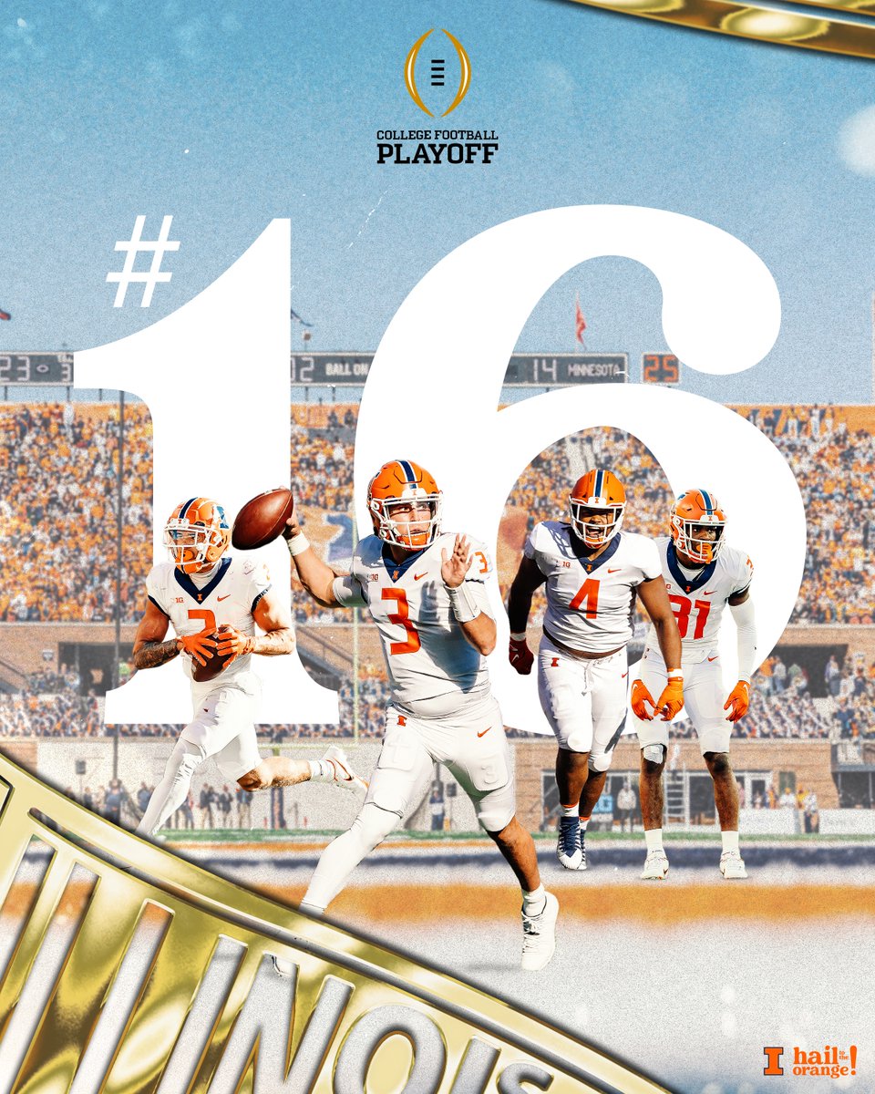IlliniFootball's tweet photo. For the first time….

𝐂𝐨𝐥𝐥𝐞𝐠𝐞 𝐅𝐨𝐨𝐭𝐛𝐚𝐥𝐥 𝐏𝐥𝐚𝐲𝐨𝐟𝐟 𝐑𝐚𝐧𝐤𝐢𝐧𝐠𝐬

No. 16

#Illini // #HTTO // #famILLy https://t.co/cuYlPz0DwX