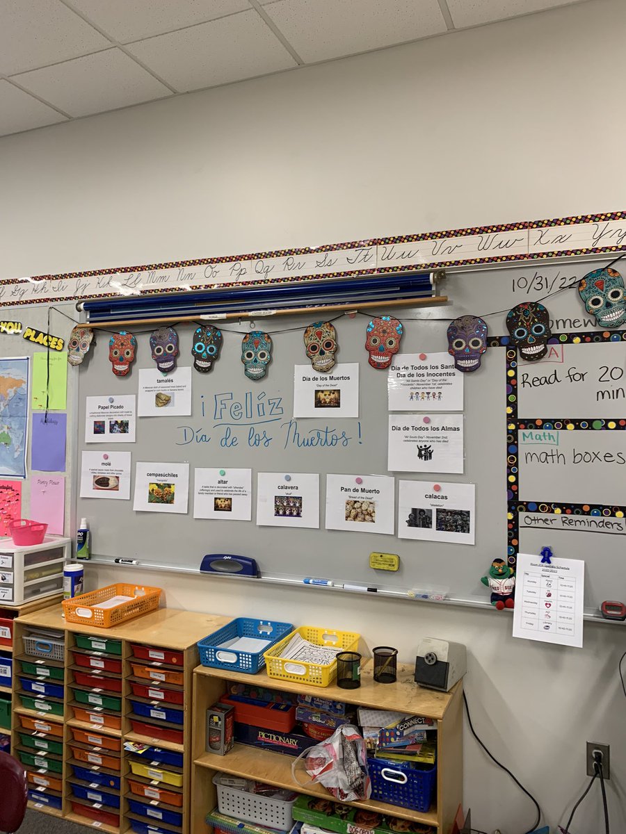 MissKinneyOAK's tweet photo. In all of the excitement yesterday, I almost forgot to post! We had an excellent day that started with a visit from JiJi and ended with many spooky activities, including making calaveras and papel picado to celebrate Día de los Muertos! #spookyseason https://t.co/bSxBxOdRr4