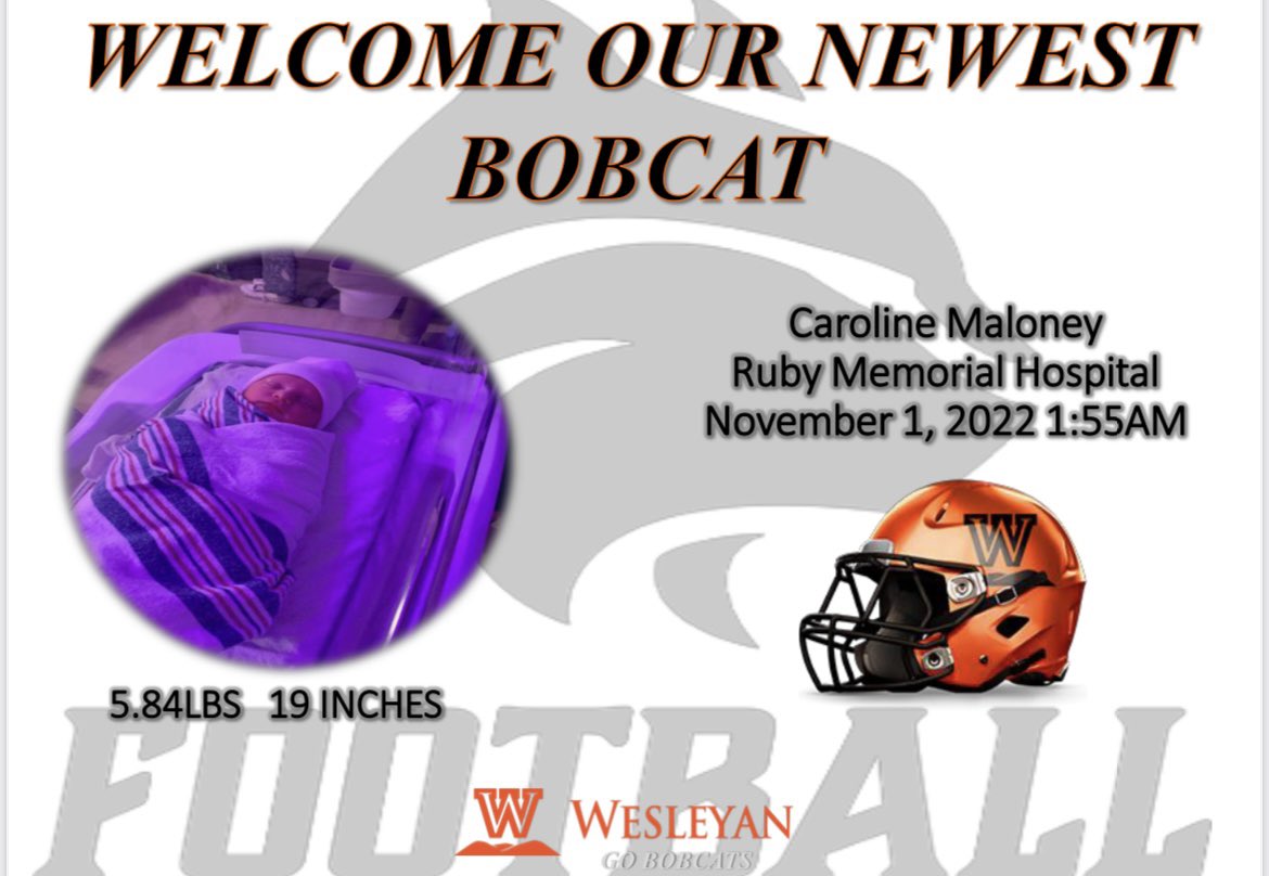 The Bobcat family is happy to welcome Caroline Maloney to the family. Congrats to @CoachMaloneyWVW and his wife Sarah!