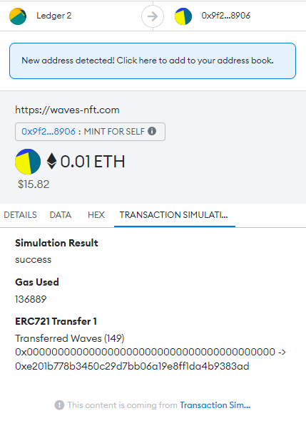 FrederikBolding's tweet photo. Ever felt like @MetaMask should simulate transactions before you broadcast them? I present to you: an early proof of concept for this exact feature using the Snaps transaction insight API! https://t.co/pqpaBjkEbp