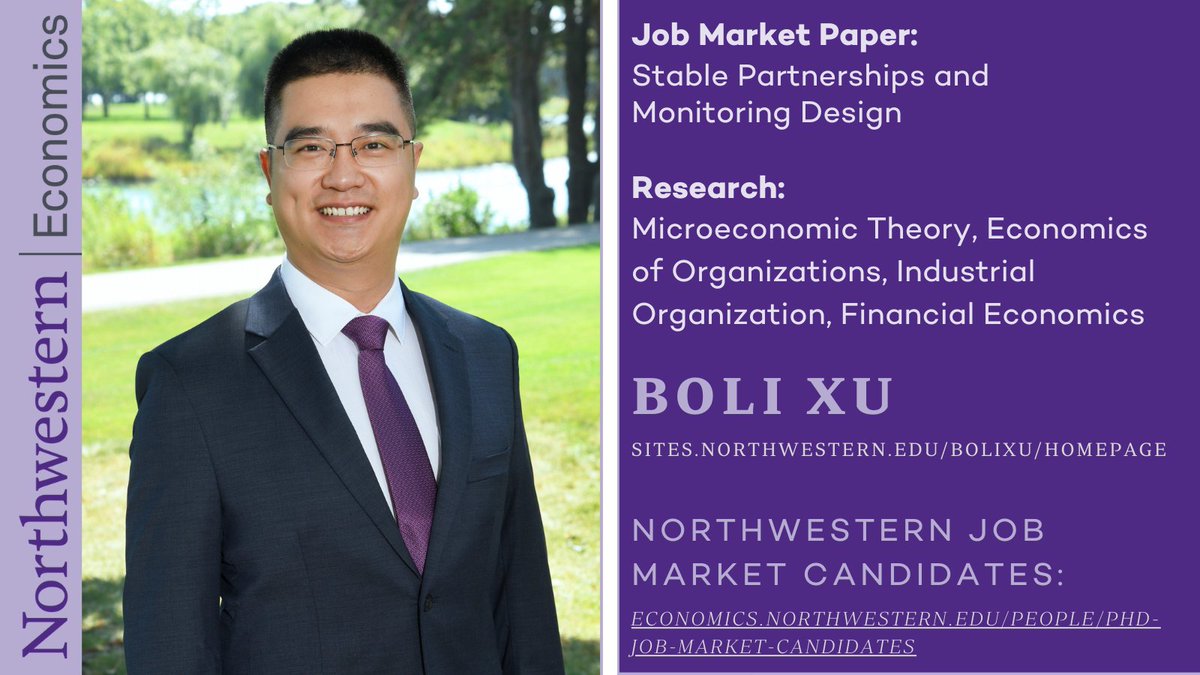 Northwestern Economics (@nueconomics) on Twitter photo Department of Economics & Kellogg School of Management PhD Candidate Boli Xu‘s research interests: Microeconomic Theory, Economics of Organizations, Industrial Organization, Financial Economics. Learn more about <a href="/boli_xu/">Boli Xu</a> & other NU Econ Job Candidates at economics.northwestern.edu/people/phd-job… Department of Economics & Kellogg School of Management PhD Candidate Boli Xu‘s research interests: Microeconomic Theory, Economics of Organizations, Industrial Organization, Financial Economics. Learn more about <a href="/boli_xu/">Boli Xu</a> & other NU Econ Job Candidates at economics.northwestern.edu/people/phd-job…