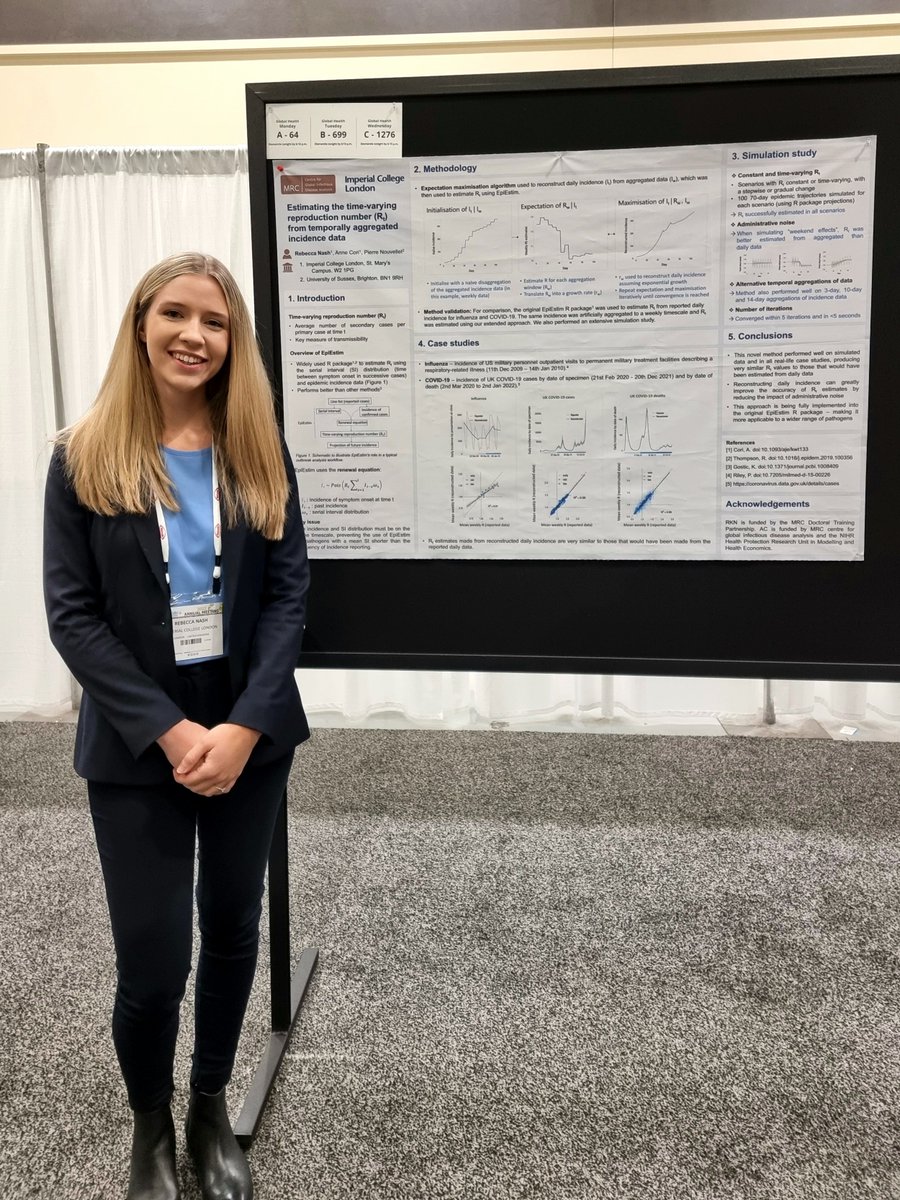 Looking forward to presenting some of our work at @ASTMH on estimating time-varying reproduction numbers from temporally aggregated incidence data. Come along to poster 699, session B, if you'd like to take a look! #TropMed22