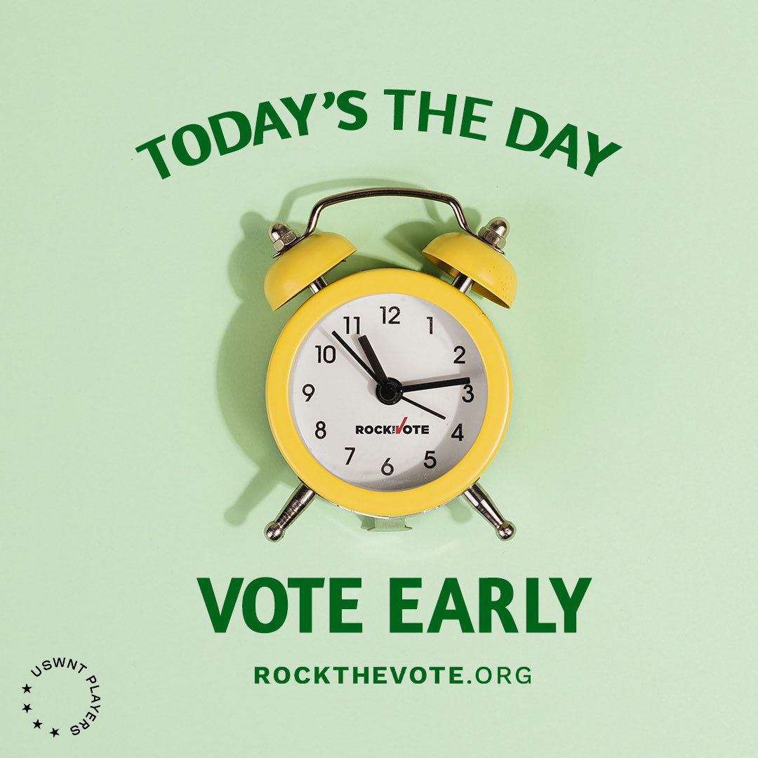 We are one week out and the election is happening NOW! Early voting is offered in most states across America! Check out @RockTheVote new early vote look-up tool and find an early voting location near you: bit.ly/EarlyVoteRTV #USWNTPA #RockTheVote