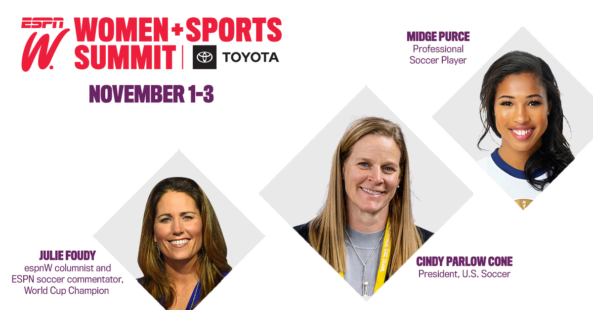 Honored and excited to talk with @JulieFoudy and @100Purcent tomorrow about important issues in soccer and the incredible progress being made in women’s sports more broadly. Register now to livestream the espnW Women + Sports Summit at espnwsummit.com
