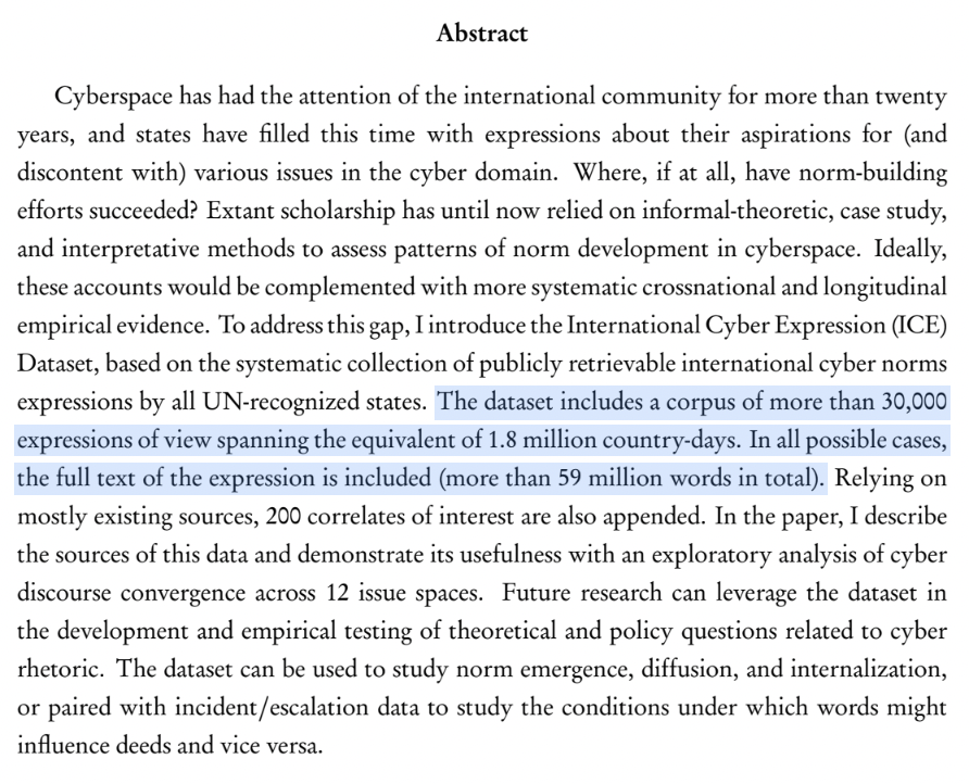 jcanfil's tweet photo. Excited to discuss the International Cyber Expressions dataset at #DIDG tomorrow (thx to CW &amp; @NadiyaKostyuk). If a #cybernorms dataset sounds interesting/useful, please come! 

(Note the correct time is 1:00pm US eastern time, not 11am) https://t.co/t4Q7wuDeZu https://t.co/Noq0HeWRZD