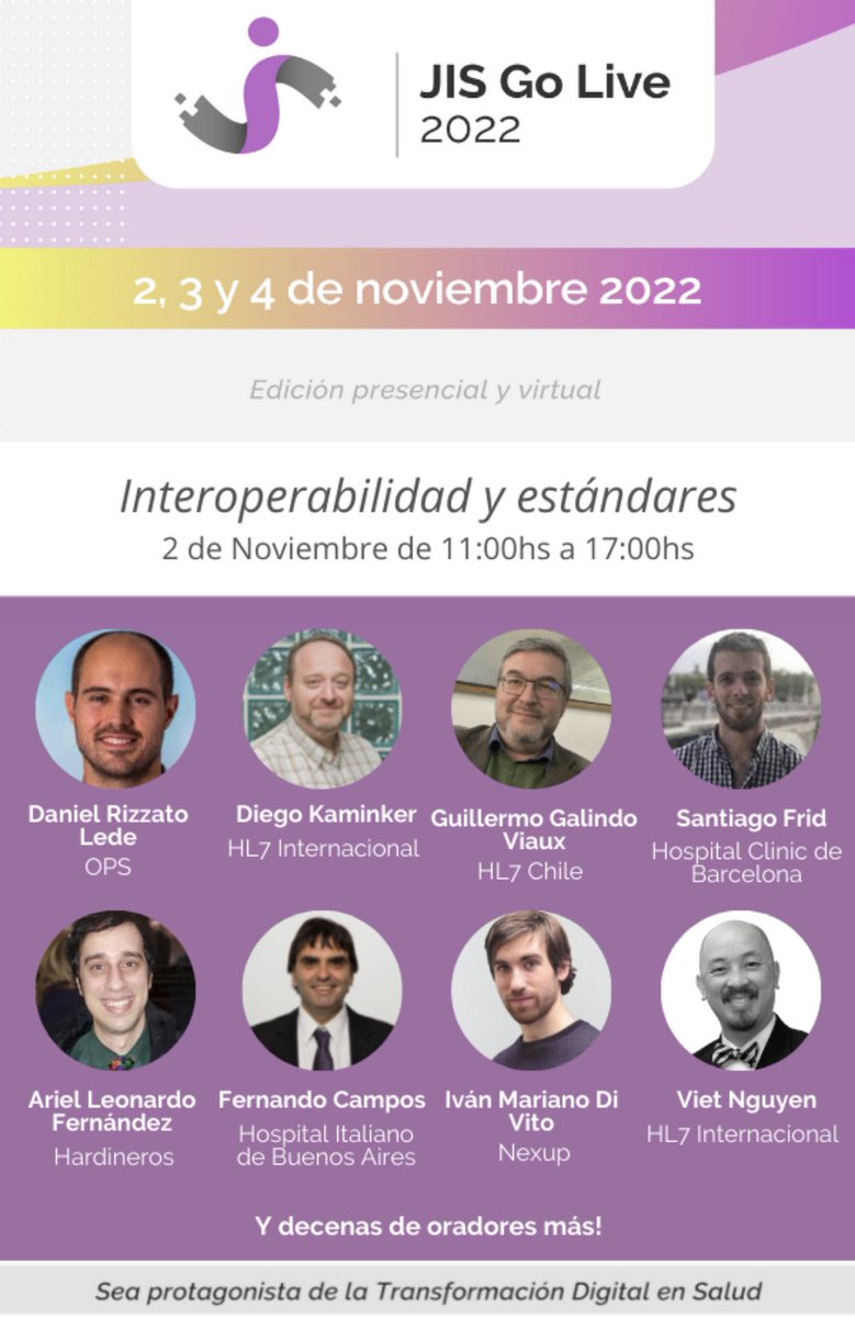 Santiago Frid (@santifrik) on Twitter photo Muy buenas charlas en el track de Interoperabilidad y estándares de las #JIS2022 de <a href="/informaticaHIBA/">Informática en Salud - Hospital Italiano</a>
Mañana 🇦🇷 11-17hs - 🇪🇸 15-21hs 👇🏼 Muy buenas charlas en el track de Interoperabilidad y estándares de las #JIS2022 de <a href="/informaticaHIBA/">Informática en Salud - Hospital Italiano</a>
Mañana 🇦🇷 11-17hs - 🇪🇸 15-21hs 👇🏼