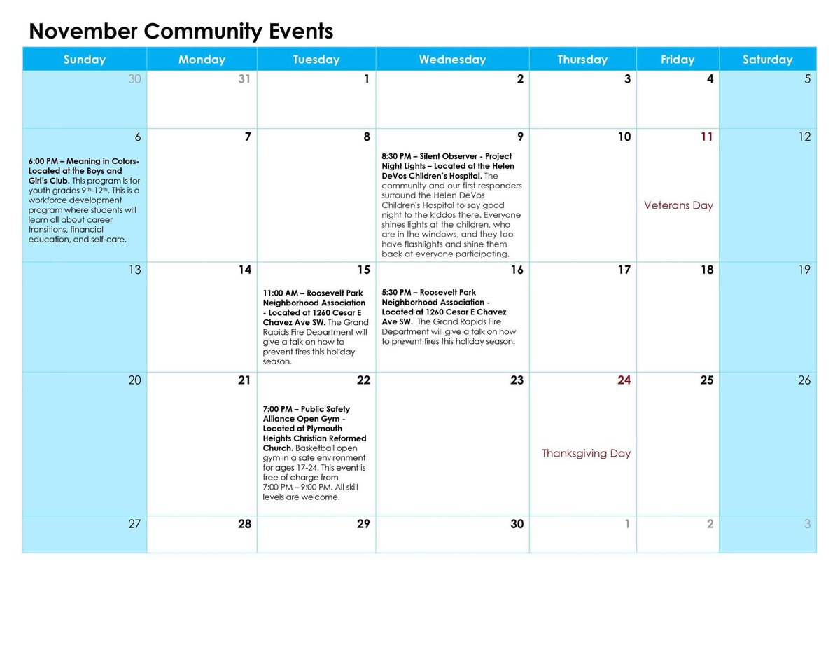 This month we have awesome events in Kent County for our youth. In November, events are being hosted by Silent Observer, Meaning In Colors, Helen Devos Childrens Hospital, and Roosevelt Park. Check out these awesome resources!