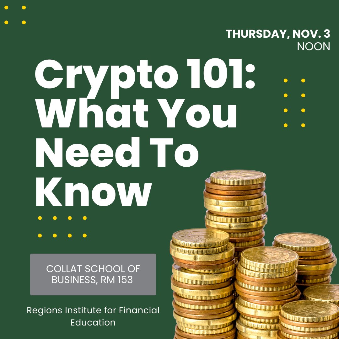 uab_rife's tweet photo. Join us Thursday to learn more about the basics of crypto and how you can invest, use and trade the currency. https://t.co/Rmpp1RSQPN