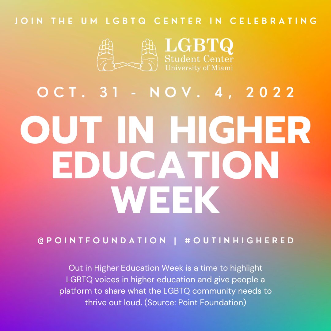 umlgbtq's tweet photo. Join UM LGBTQ in celebrating Out in Higher Ed week! #OutInHigherEd @PointFoundation https://t.co/0y0nOHBuLX