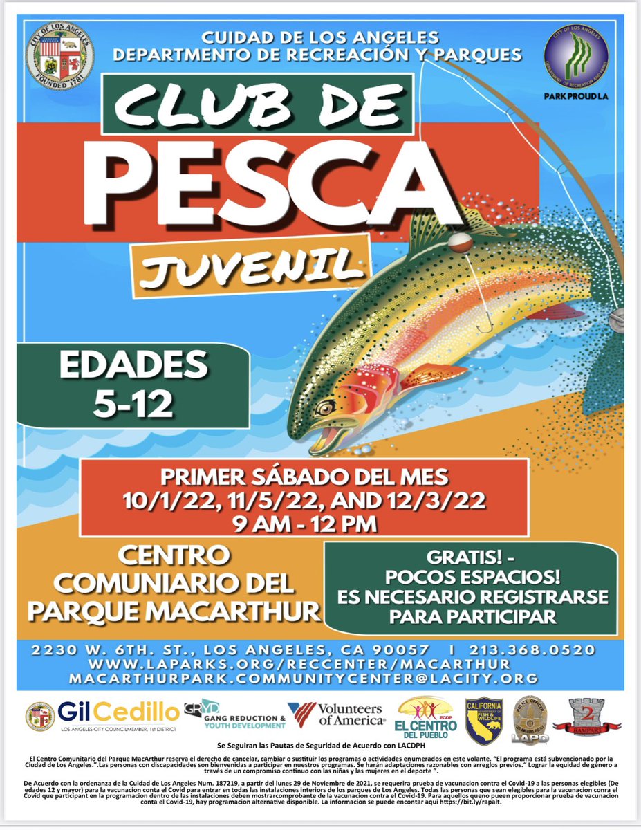 <a href="/LAPDRampart/">LAPD Rampart</a> Just a reminder to come and enjoy a day of fishing and fun Mcarthur Park this Saturday 9am-12pm.  Register today!
<a href="/LAPD_CTD/">CENTRAL TRAFFIC</a> <a href="/lapdmikeoreb/">Michael A. Oreb</a> <a href="/LAPDPIO/">LAPD PIO</a> <a href="/LAPDHQ/">LAPD HQ</a> <a href="/LAPD24MX13/">24MX13</a> <a href="/LAPDGirmala/">Asst Chief Girmala (ret)</a> <a href="/LAPDRuby/">Deputy Chief Ruby Flores</a>
