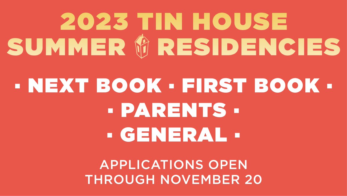 Applications are now open for our 2023 Summer Residencies. Writers may stay for any length of time within the dates of their awarded residency. The deadline to apply is 11/20, with fee waivers available. 
tinhouse.com/workshop/resid…