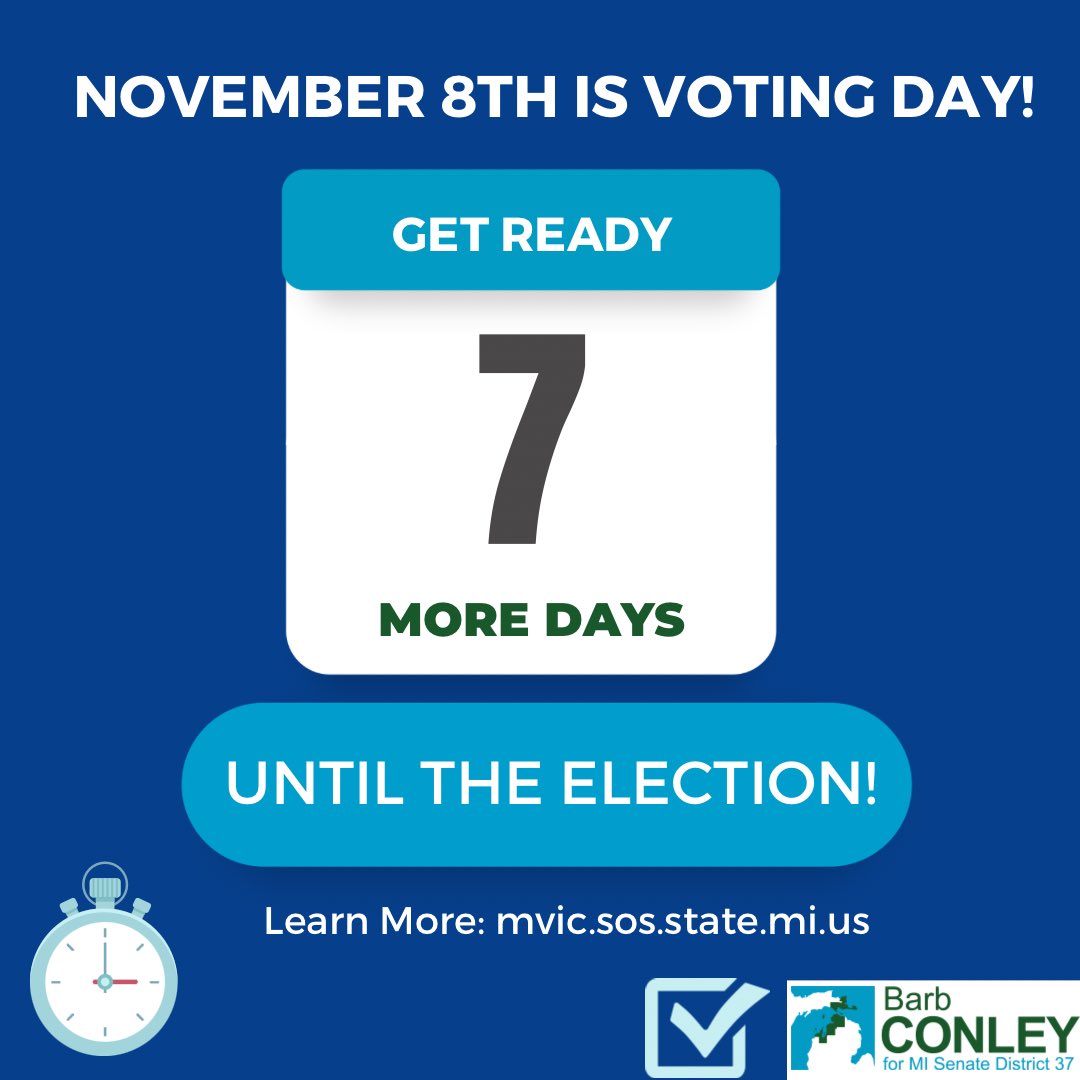 votebarbconley's tweet photo. We have exactly one week until election day! https://t.co/ATxdfLGm1Y