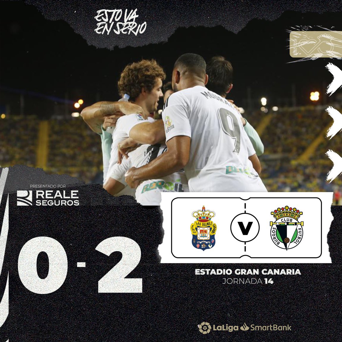 ¡𝗙𝗜𝗡𝗔𝗟 𝗙𝗜𝗡𝗔𝗔𝗟 𝗙𝗜𝗡𝗔𝗔𝗔𝗟 del partido en el Gran Canaria!

¡BRUTAAAAAAAAL!

Trabajo, trabajo y más trabajo para sumar una victoria de LIDÉRES. +3

🟨 <a href="/UDLP_Oficial/">UD Las Palmas</a> 0

🔲 #BurgosCF 2
[Curro 64’ Mumo 93’]

#LasPalmasBurgosCF
#LaLigaSmartBank | #EstoVaEnSerio