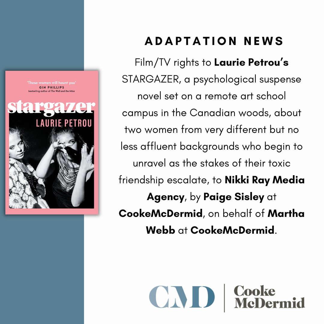 CookeMcDermid's tweet image. Lights, camera, ADAPTATION! We are thrilled to announce that the Film/TV rights for STARGAZER, @lauriepetrou 's suspenseful novel, have been optioned to Nikki Ray Media by @PaigeSisley , on behalf of @MarthaMWebb ! tinyurl.com/4b6dcy2h