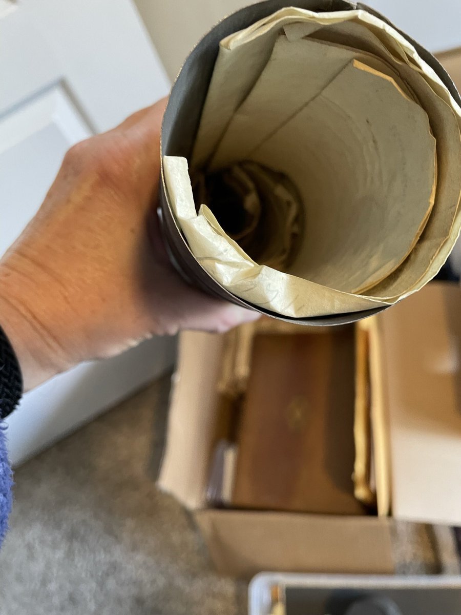 This metal cylinder is filled with old deeds and receipts from my 3great grandfather. Good thing I come from a line of pack rats #AncestryHour