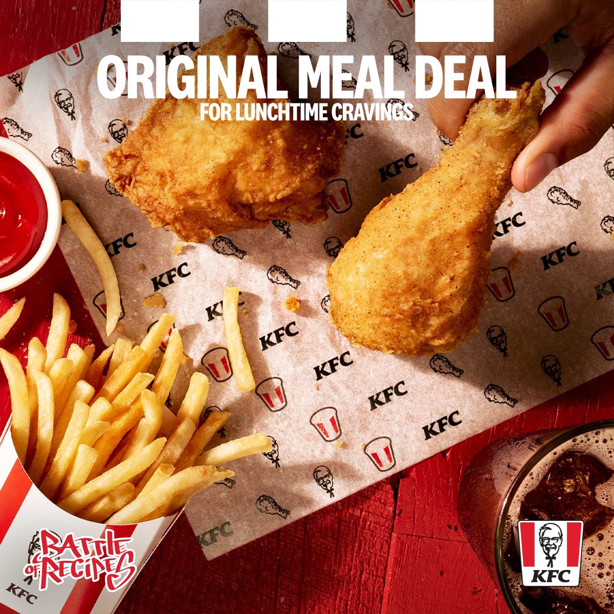 Sometimes we need one of the classics to get us through the day! 😋🍗🍗🍟🥤
Grab an Original Meal Deal today to satisfy your lunchtime cravings! 
#KFC KFCJamaica #Lunchtime #MealDeal #KFCMealDeal #Cravings #BattleofRecipes